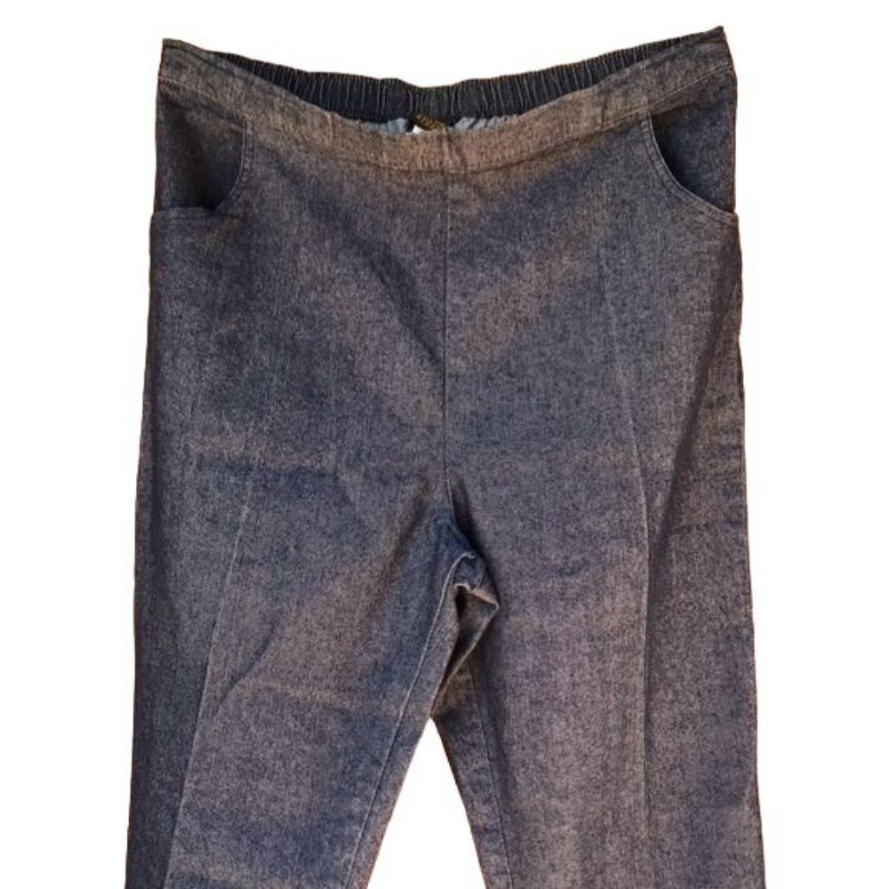 Salon Studio Side Button Elastic Waist Pull On Denim Style Pant Size L - Picture 3 of 8